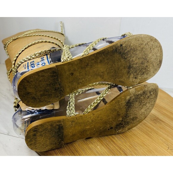 Colin Stuart Braided Gladiator Ankle Wrap Sandals 5 Gold - Picture 5 of 5